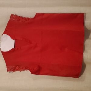 Red v neck top with lace cap sleeve